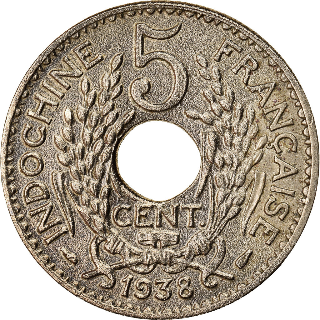 Munten, FRANS INDO-CHINA, 5 Cents, 1938, Paris, PR, Nickel-brass, KM:18.1a