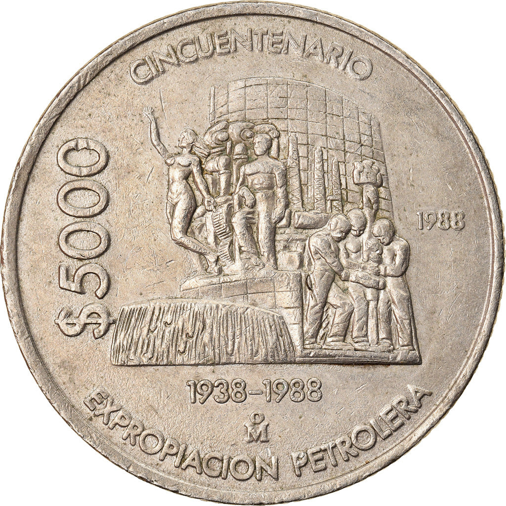 Moneda, México, 5000 Pesos, 1988, Mexico City, MBC, Cobre - níquel, KM:531