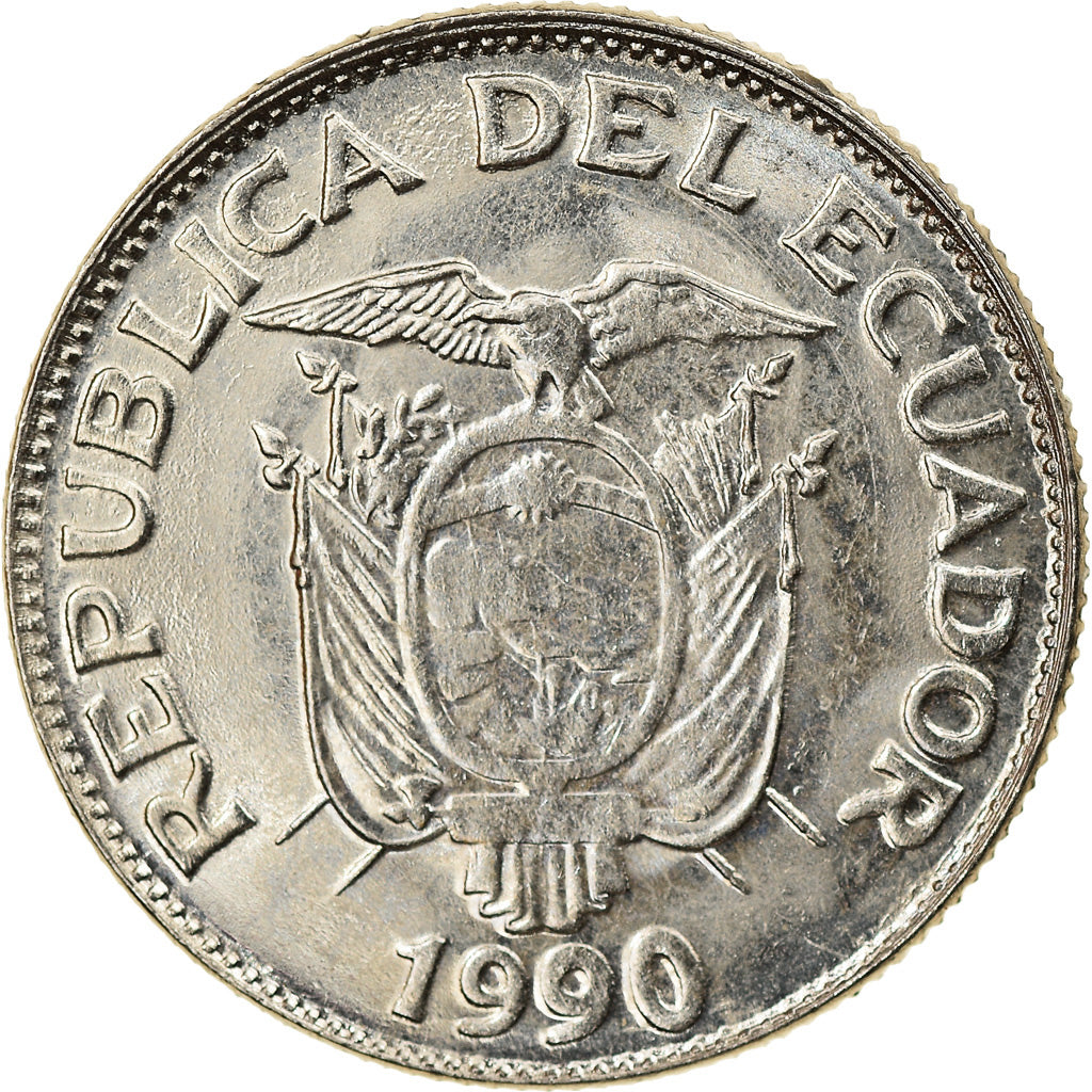 Moneda, Ecuador, Sucre, Un, 1990, EBC, Níquel recubierto de acero, KM:89