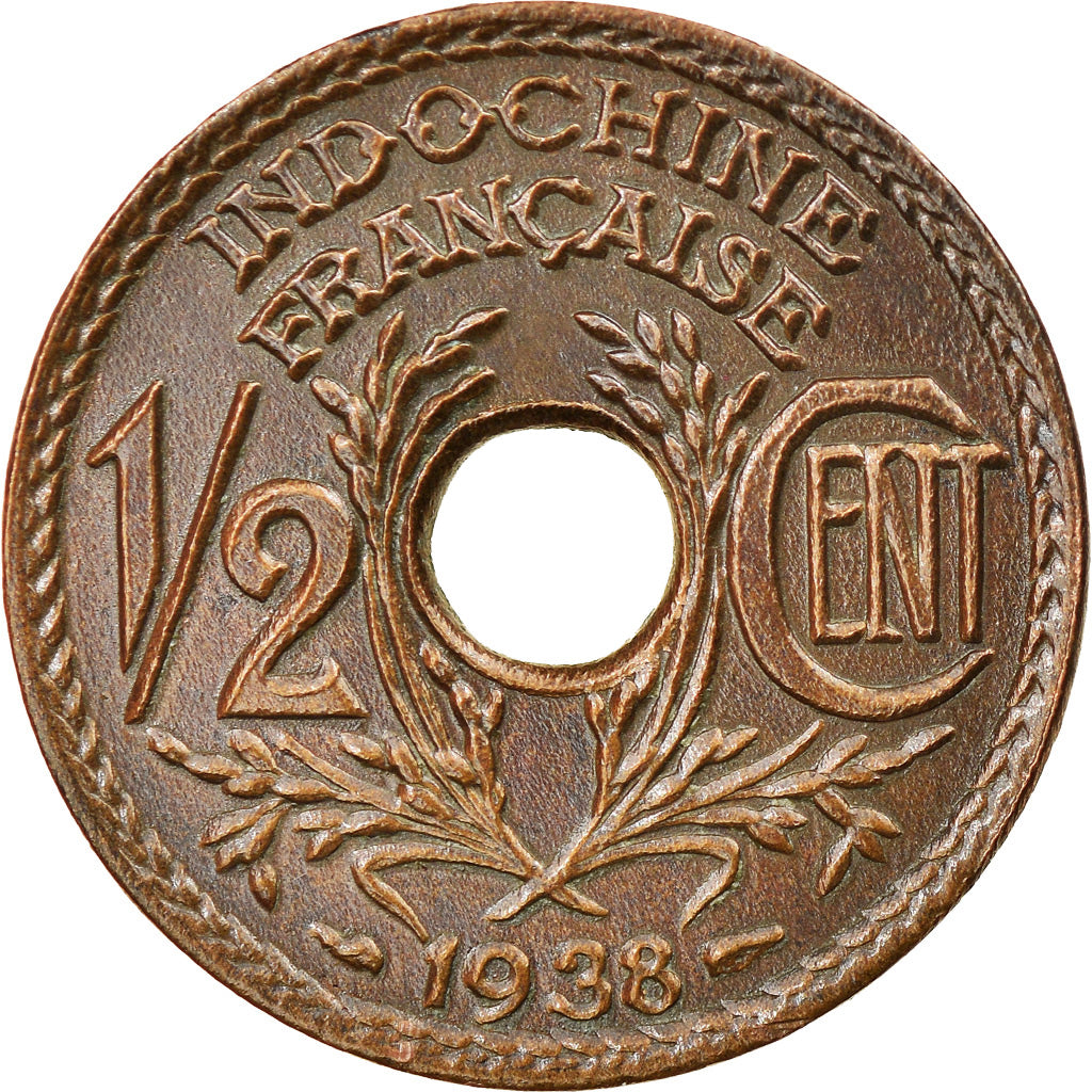 Coin, FRENCH INDO-CHINA, 1/2 Cent, 1938, Paris, MS(60-62), Bronze, KM:20