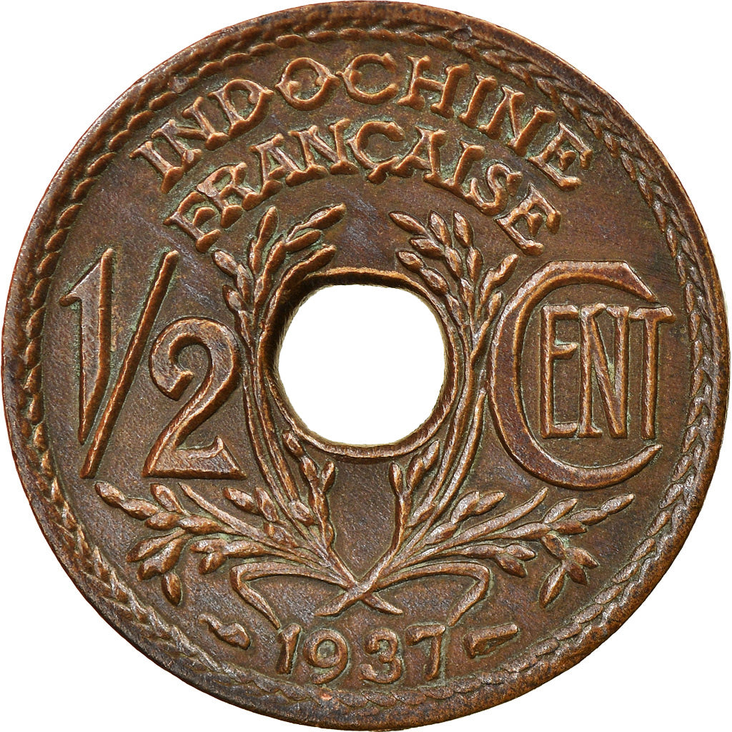 Coin, FRENCH INDO-CHINA, 1/2 Cent, 1937, Paris, MS(60-62), Bronze, KM:20