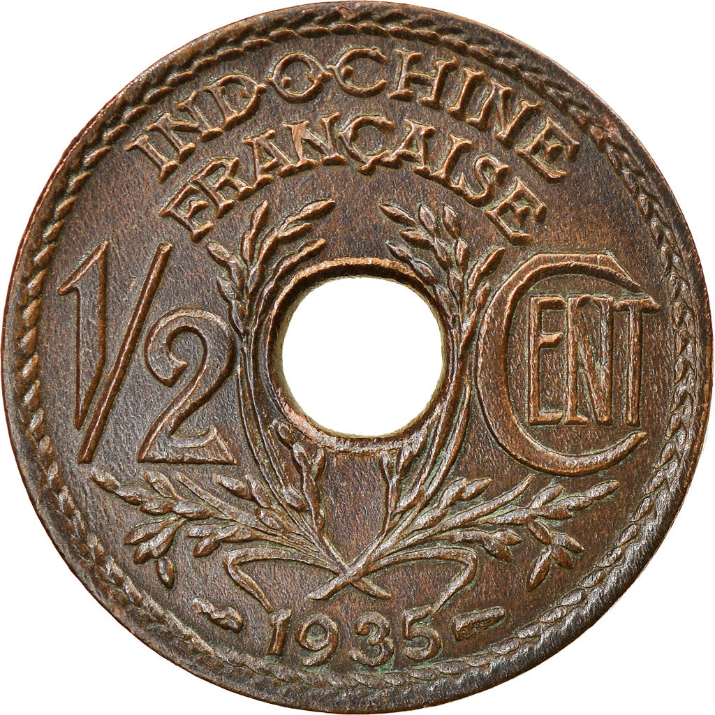 Coin, FRENCH INDO-CHINA, 1/2 Cent, 1935, Paris, MS(60-62), Bronze, KM:20