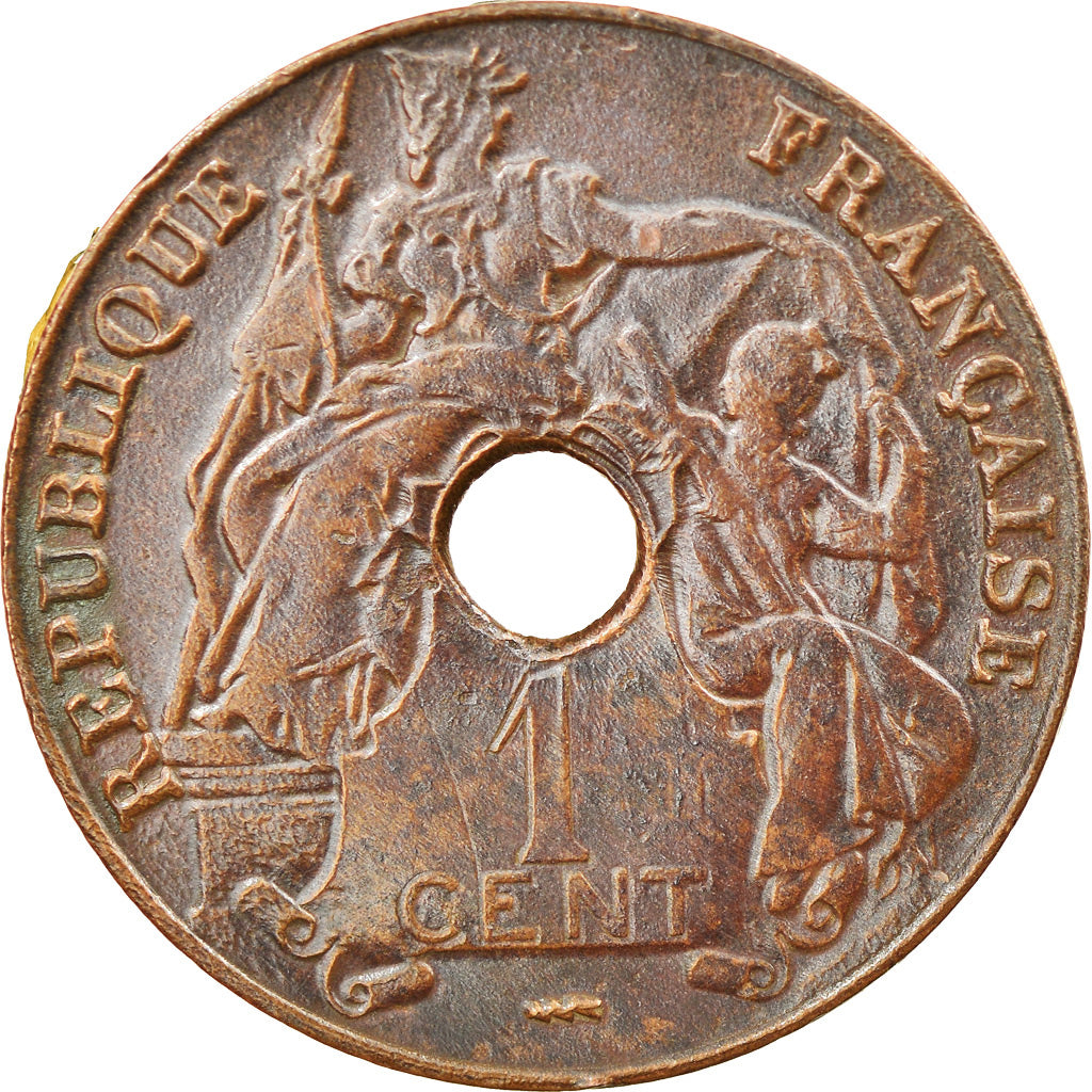 Coin, French Indochina, Cent, 1922, Poissy, MS(60-62), Brass, Lecompte:86