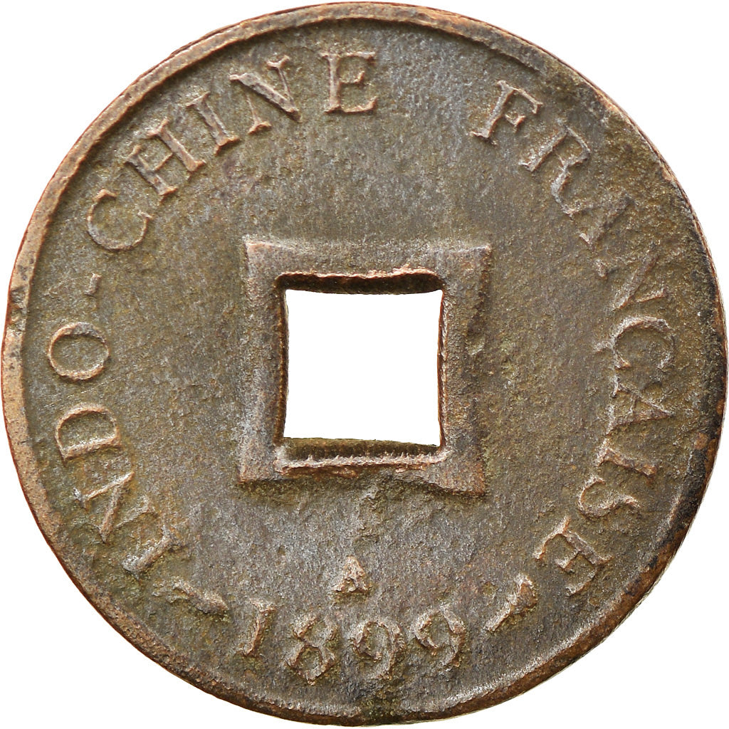 Coin, FRENCH INDO-CHINA, 2 Sapeque, 1899, Paris, VF(30-35), Bronze, KM:6