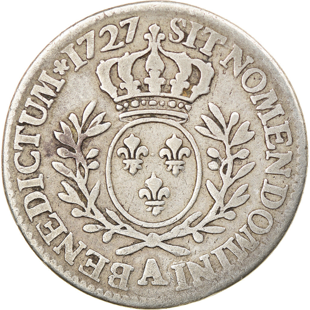 Moneta, Francja, Louis XV, 1/5 Écu aux branches d'olivier, 1727, Paris,VF(20-25)