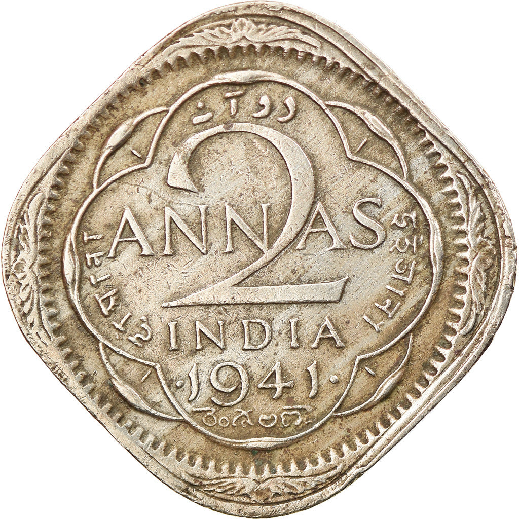 Coin, INDIA-BRITISH, George VI, 2 Annas, 1941, EF(40-45), Copper-nickel, KM:541