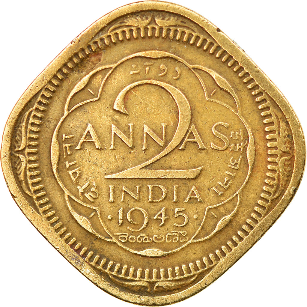 Coin, INDIA-BRITISH, George VI, 2 Annas, 1945, VF(30-35), Nickel-brass, KM:543