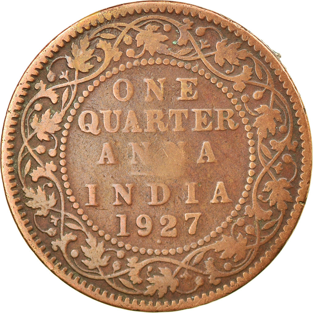 Coin, INDIA-BRITISH, George V, 1/4 Anna, 1927, VF(20-25), Bronze, KM:512