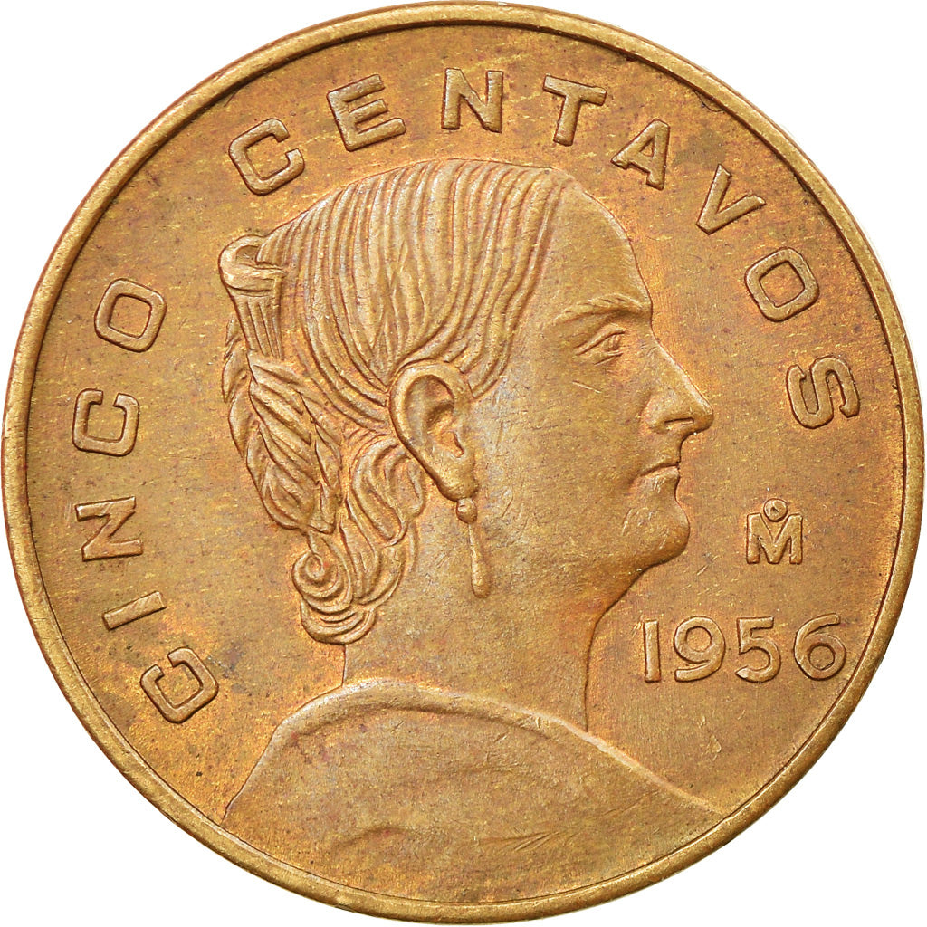 Coin, Mexico, 5 Centavos, 1956, Mexico City, AU(50-53), Brass, KM:426