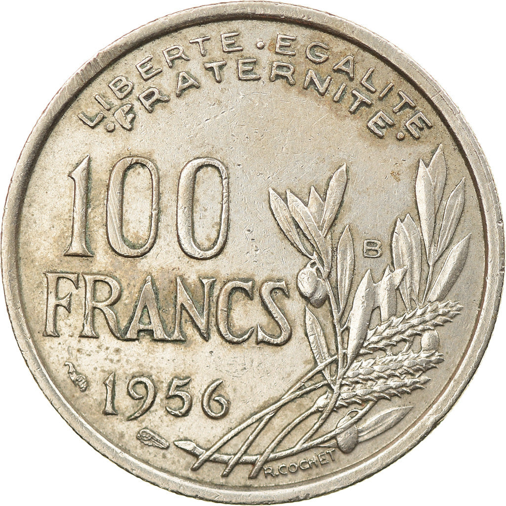 Moneta, Francia, Cochet, 100 Francs, 1956, Beaumont - Le Roger, BB, Rame-nichel