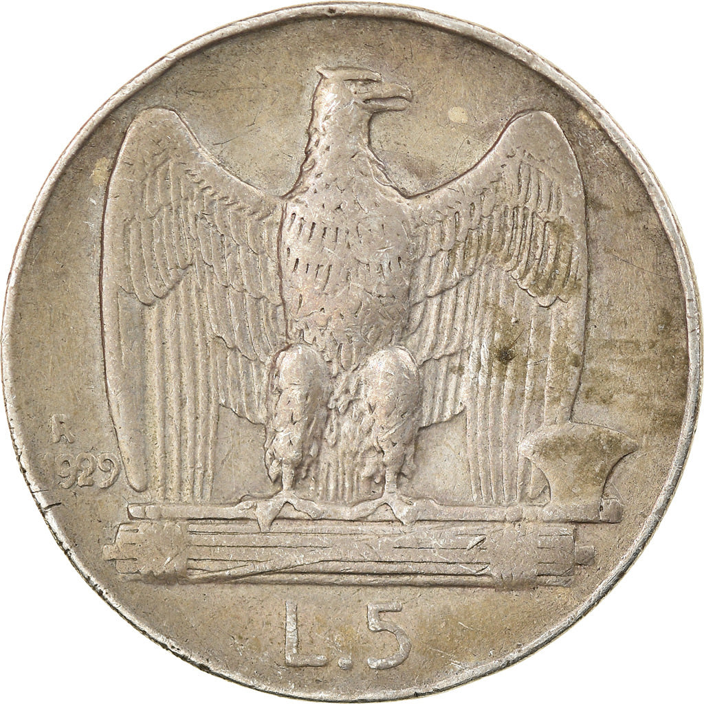 Coin, Italy, Vittorio Emanuele III, 5 Lire, 1929, Rome, EF(40-45), Silver