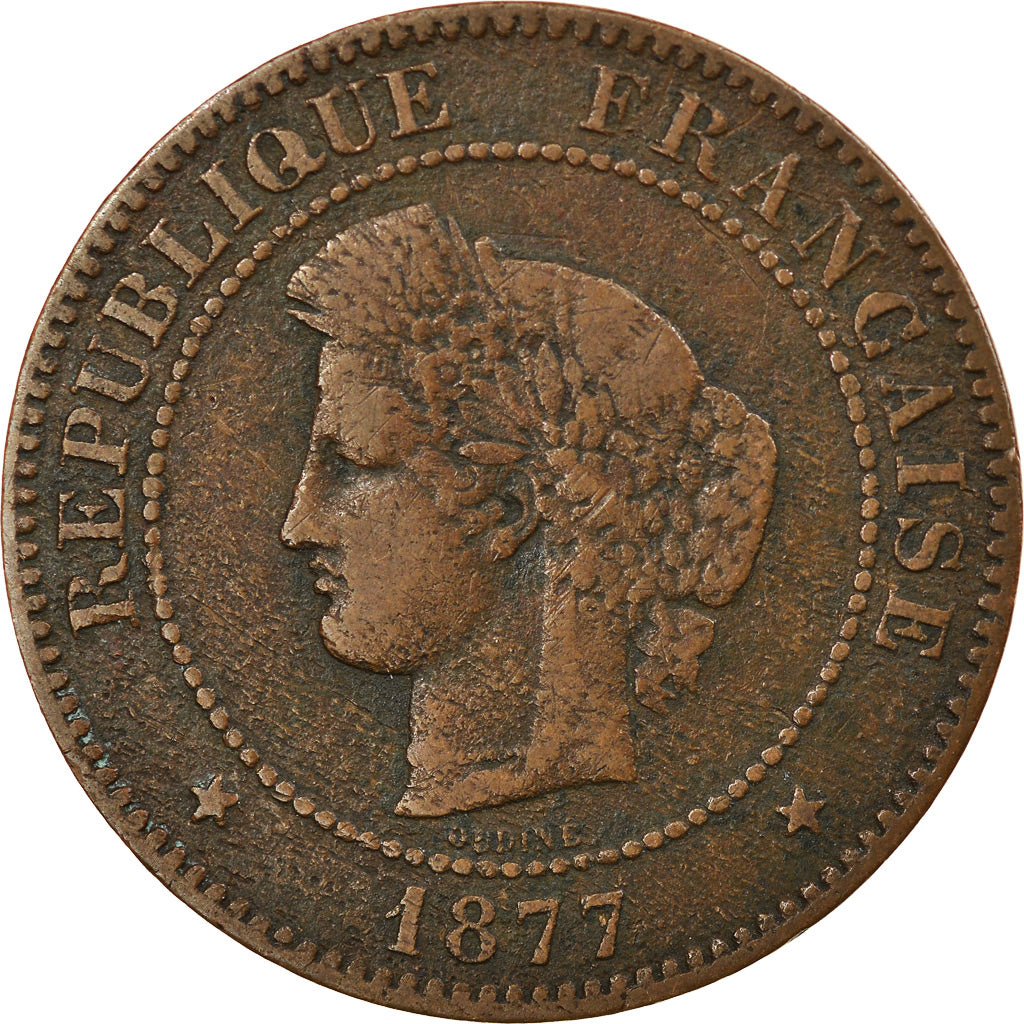 Moneta, Francia, Cérès, 5 Centimes, 1877, Paris, MB+, Bronzo, KM:821.1