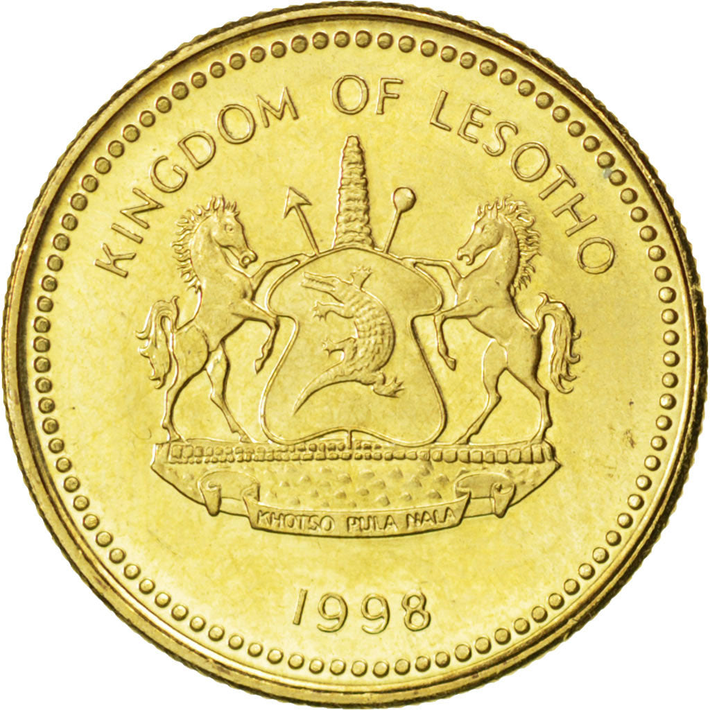 LESOTHO, 20 Licente, 1998, KM #64, MS(63), Brass Plated Steel, 18, 2.65