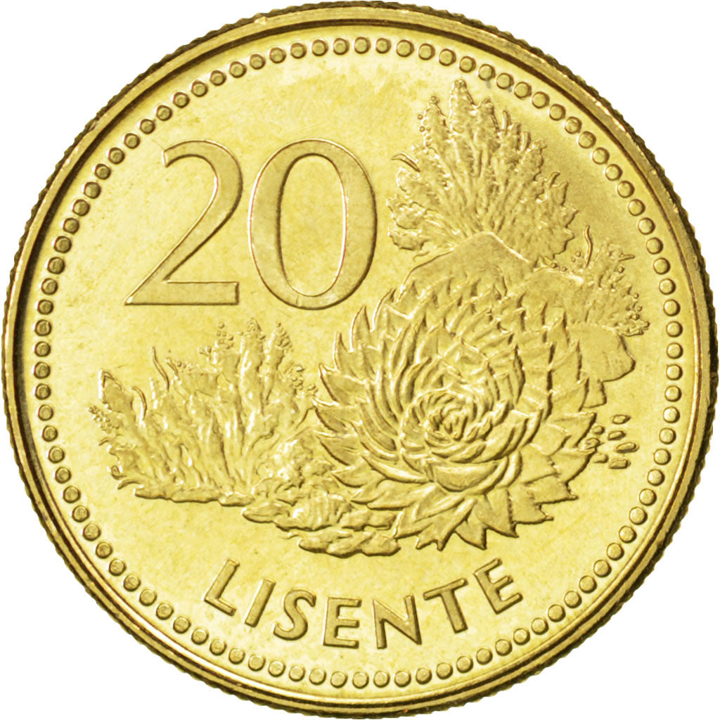 LESOTHO, 20 Licente, 1998, KM #64, MS(63), Brass Plated Steel, 18, 2.65