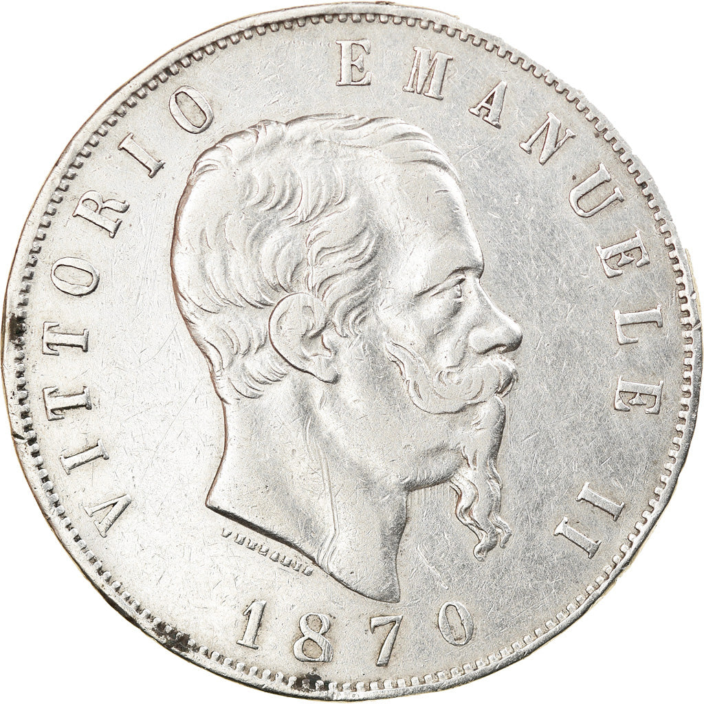 Coin, Italy, Vittorio Emanuele II, 5 Lire, 1870, Milan, EF(40-45), Silver