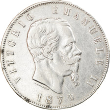 Coin, Italy, Vittorio Emanuele II, 5 Lire, 1870, Milan, EF(40-45), Silver