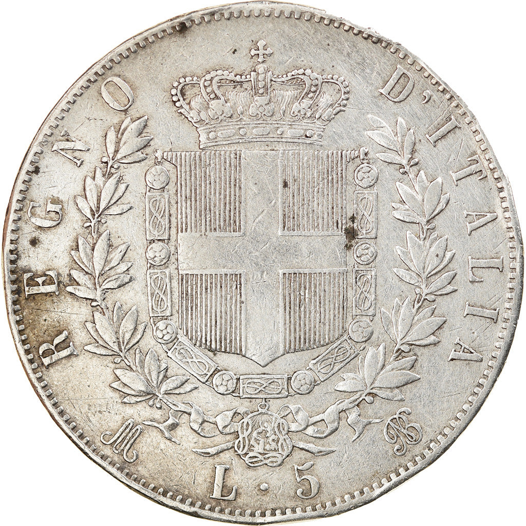 Coin, Italy, Vittorio Emanuele II, 5 Lire, 1870, Milan, EF(40-45), Silver