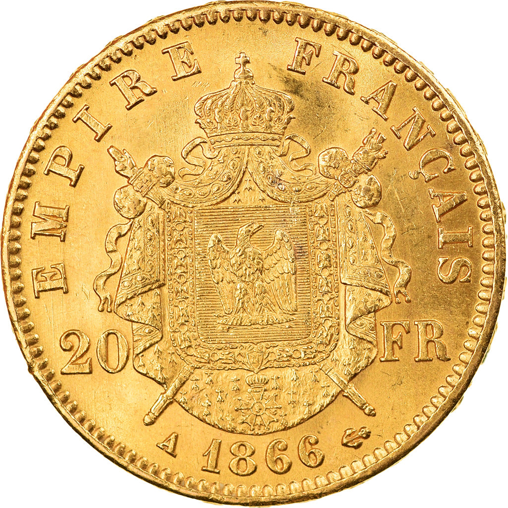 Coin, France, Napoleon III, 20 Francs, 1866, Paris, AU(50-53), Gold, KM:801.1