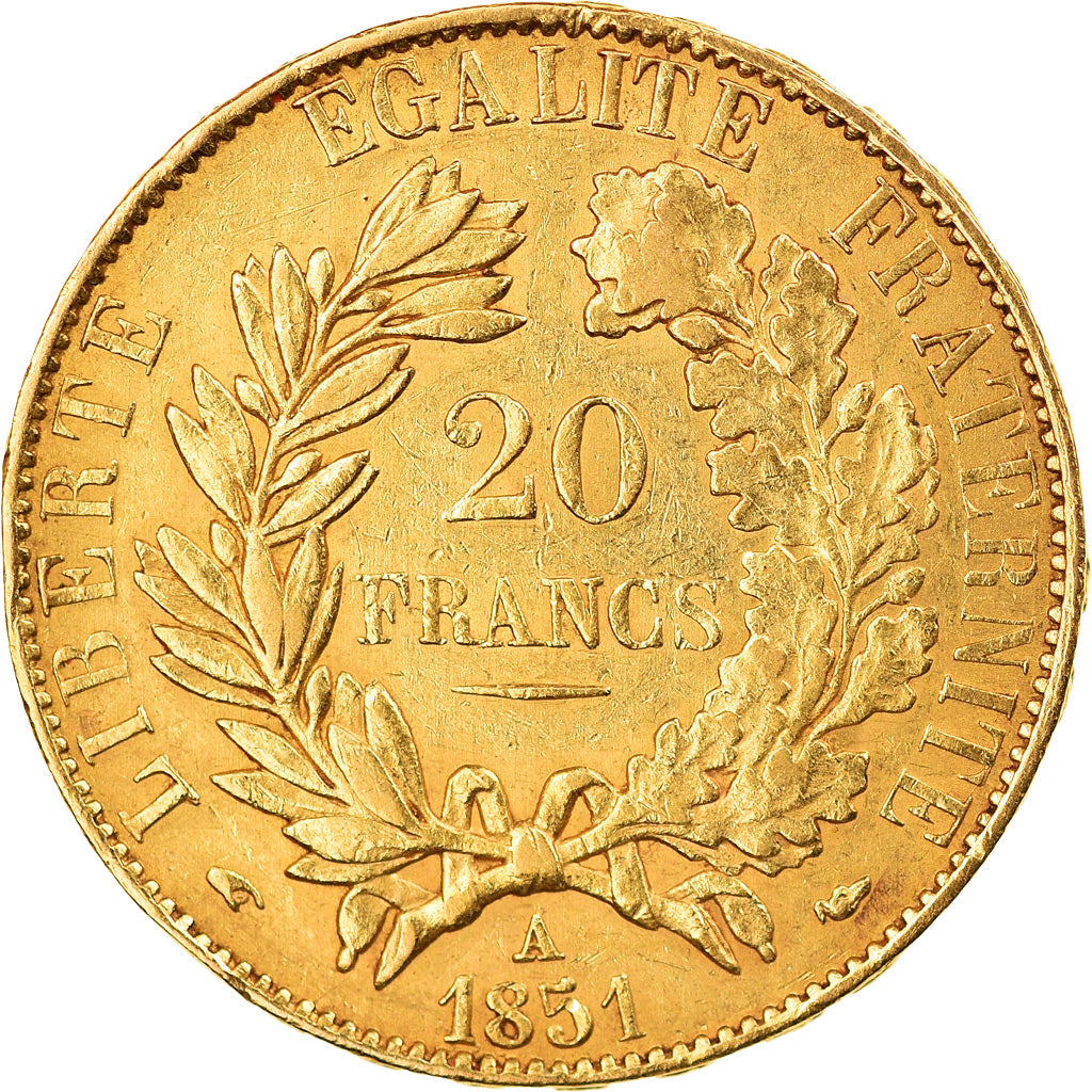 Moneda, Francia, Cérès, 20 Francs, 1851, Paris, MBC, Oro, KM:762, Gadoury:1059