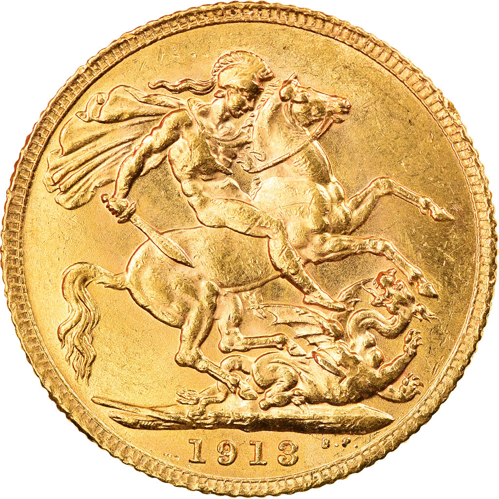 Coin, Great Britain, George V, Sovereign, 1913, AU(55-58), Gold, KM:820