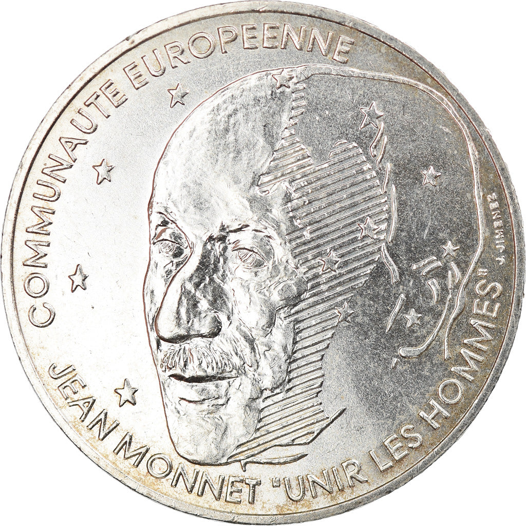 Moeda, França, Jean Monnet, 100 Francs, 1992, AU(55-58), Prata, KM:1120