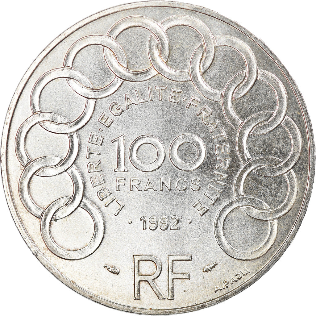 Moeda, França, Jean Monnet, 100 Francs, 1992, AU(55-58), Prata, KM:1120