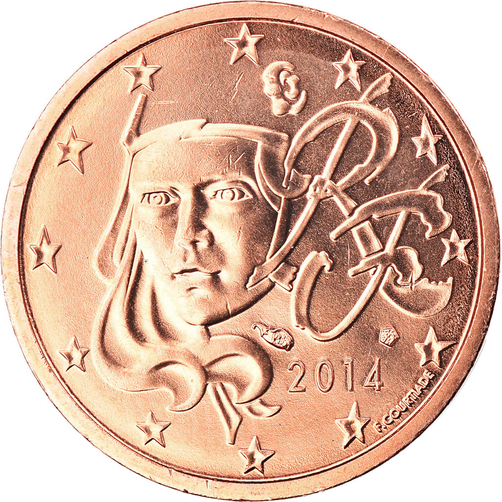 Francia, 2 Euro Cent, 2014, Paris, BU, FDC, Cobre chapado en acero, Gadoury:2