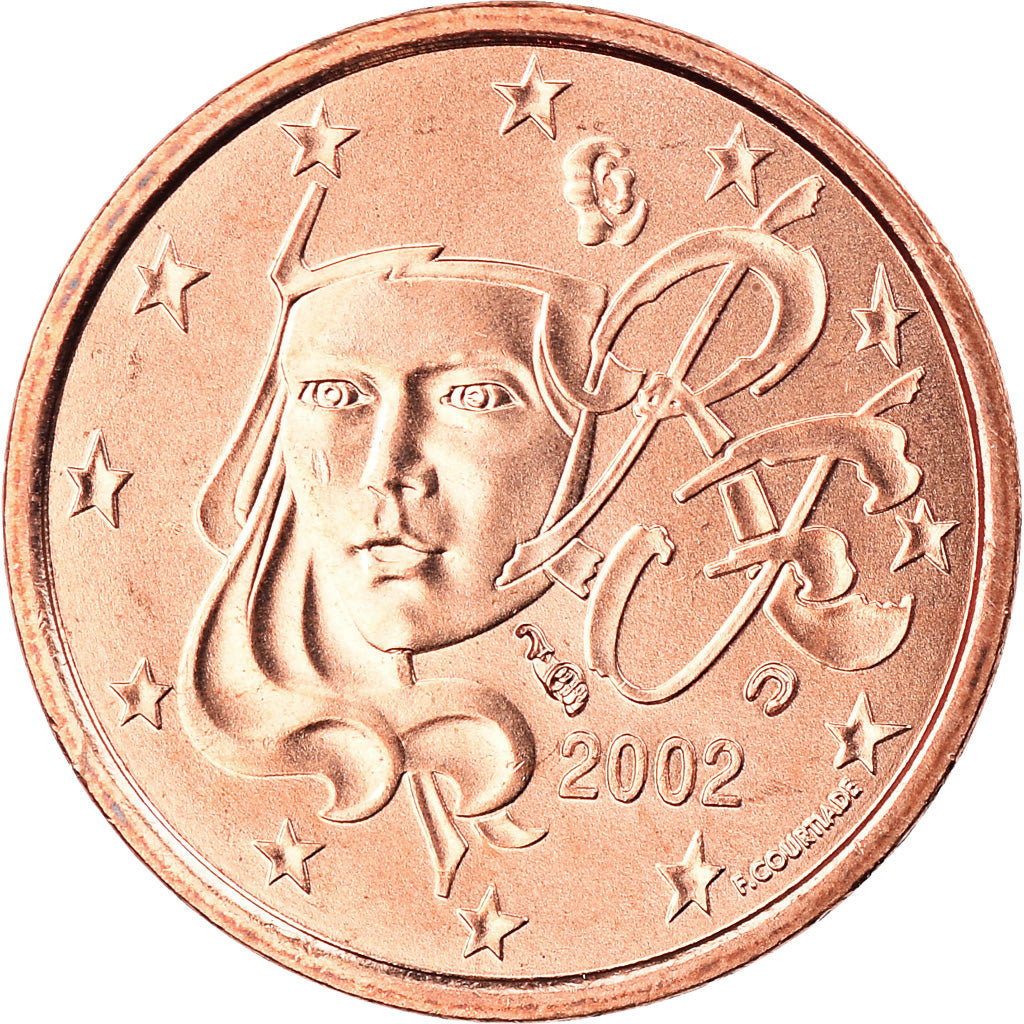 France, Euro Cent, 2002, Paris, BU, MS(65-70), Copper Plated Steel, Gadoury:1