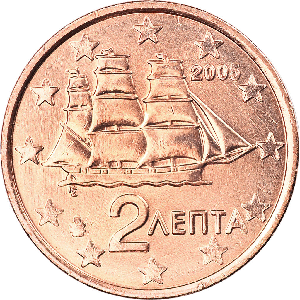 Griekenland, 2 Euro Cent, 2005, Athens, BU, FDC, Copper Plated Steel, KM:182