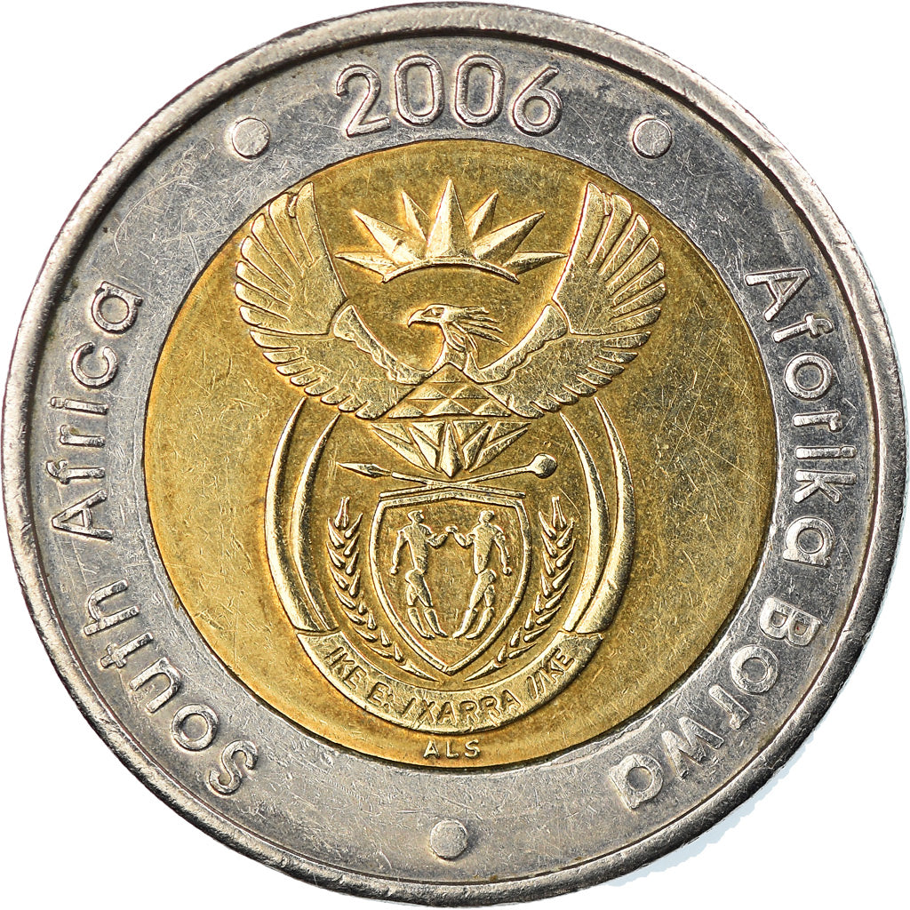 Moneda, Sudáfrica, 5 Rand, 2006, Pretoria, MBC, Bimetálico, KM:492