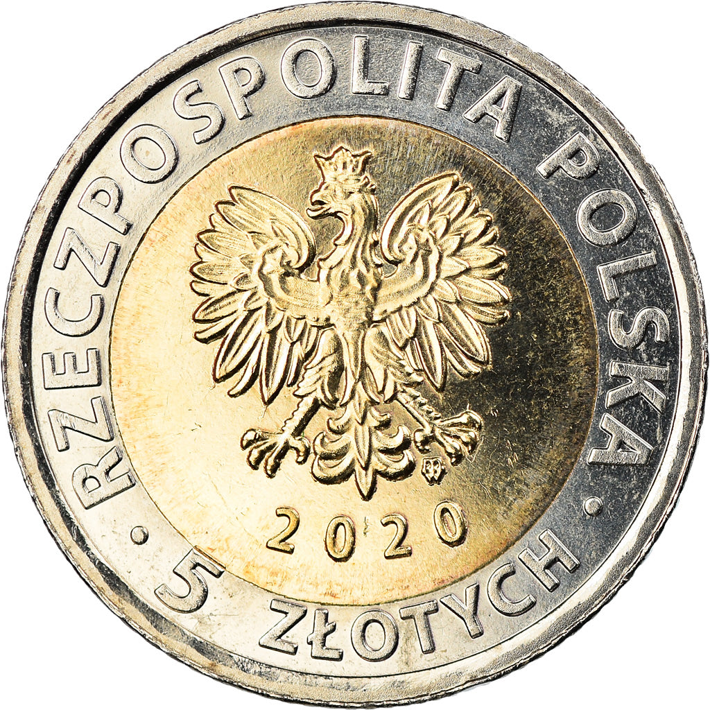 Moneda, Polonia, 5 Zlotych, 2020, Warsaw, EBC+, Bimetálico