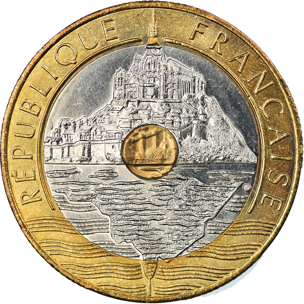 Coin, France, Mont Saint Michel, 20 Francs, 1992, AU(55-58), Tri-Metallic