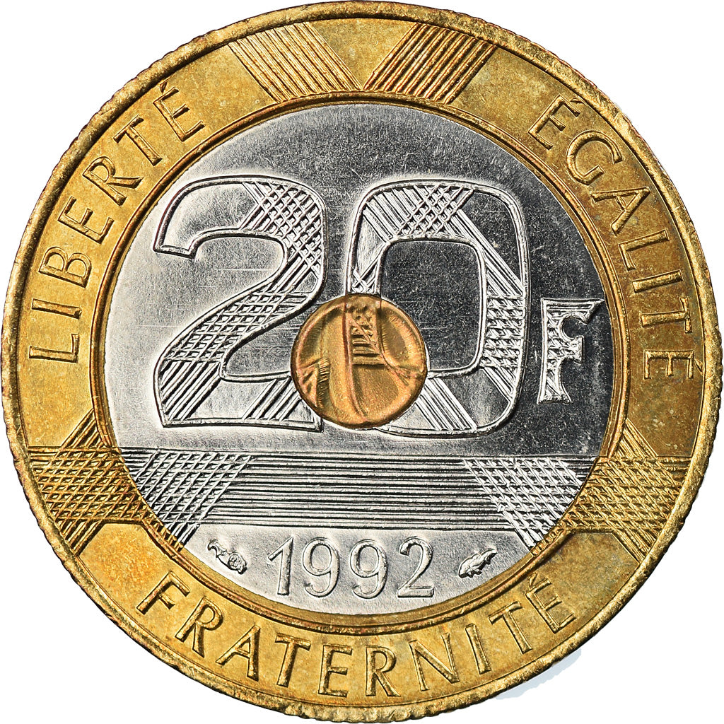 Coin, France, Mont Saint Michel, 20 Francs, 1992, AU(55-58), Tri-Metallic