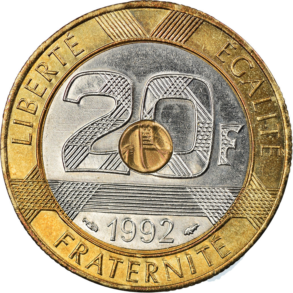 Coin, France, Mont Saint Michel, 20 Francs, 1992, AU(55-58), Tri-Metallic
