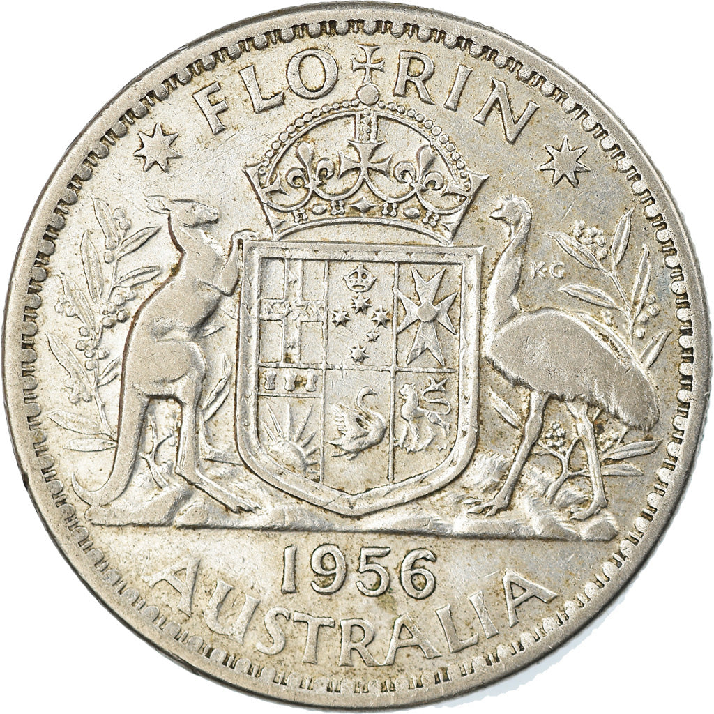 Coin, Australia, Elizabeth II, Florin, 1956, Melbourne, EF(40-45), Silver, KM:60