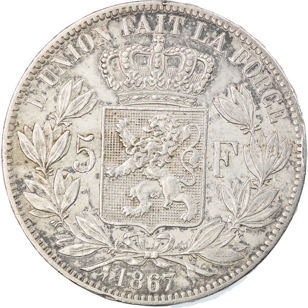 Coin, Belgium, Leopold II, 5 Francs, 5 Frank, 1867, EF(40-45), Silver, KM:24