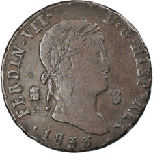 Moneda, España, Ferdinand VII, 8 Maravedis, 1833, Segovia, BC+, Cobre, KM:486.1