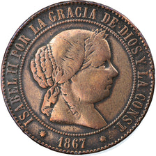 Coin, Spain, Isabel II, 5 Centimos, 1867, Barcelona, EF(40-45), Copper, KM:635.5