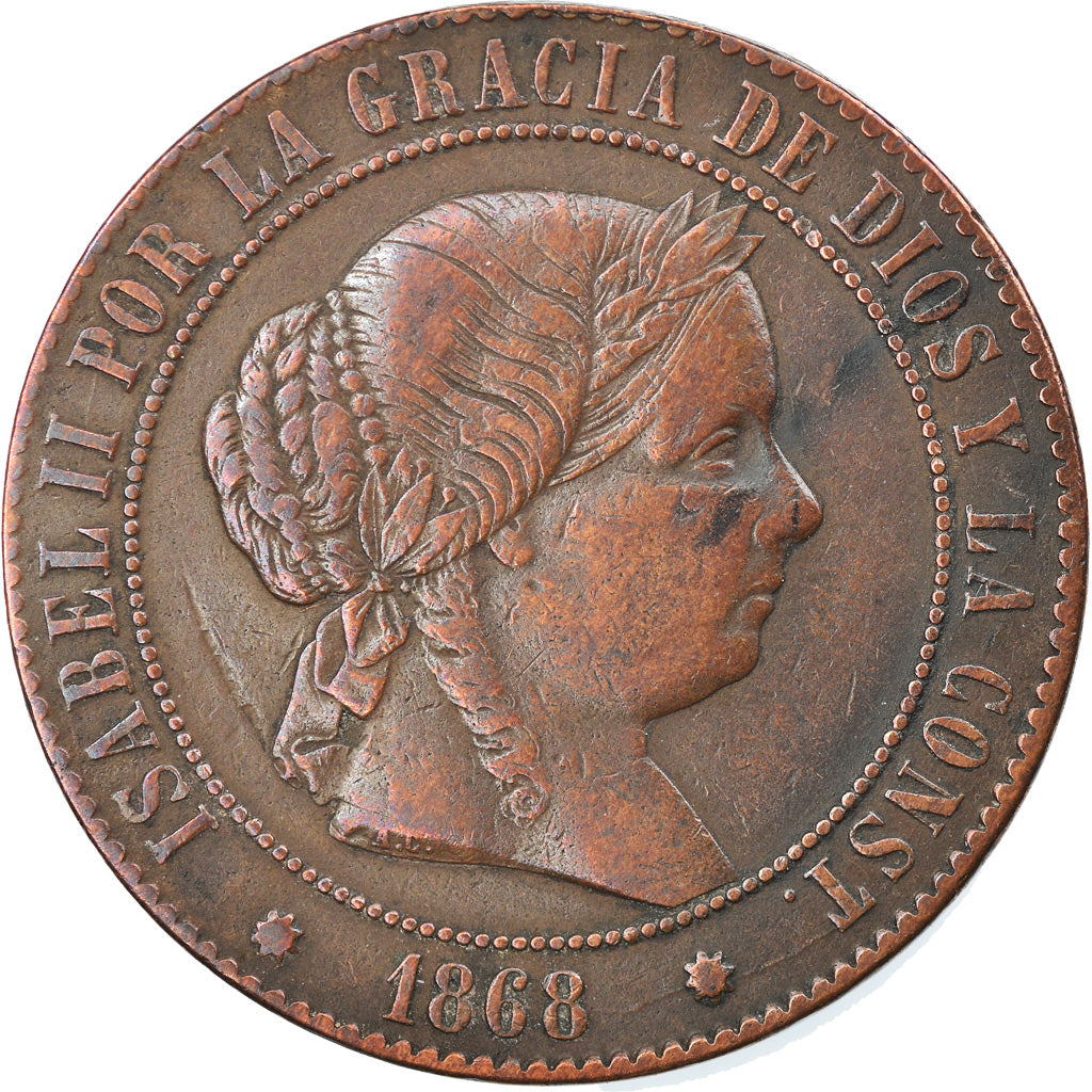 Coin, Spain, Isabel II, 5 Centimos, 1868, Barcelona, EF(40-45), Copper, KM:635.5