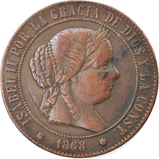 Coin, Spain, Isabel II, 5 Centimos, 1868, Barcelona, EF(40-45), Copper, KM:635.5