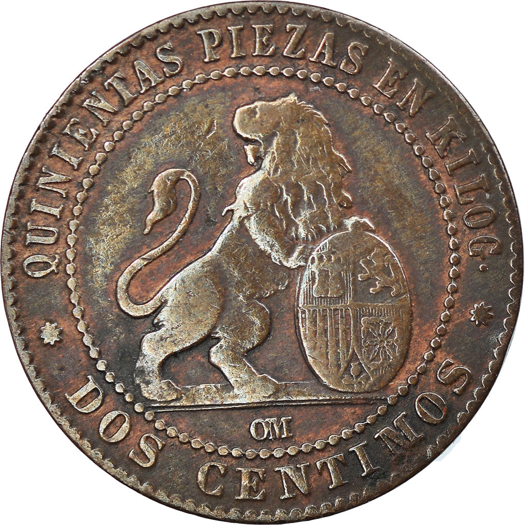 Coin, Spain, Provisional Government, 2 Centimos, 1870, Barcelona, VF(30-35)