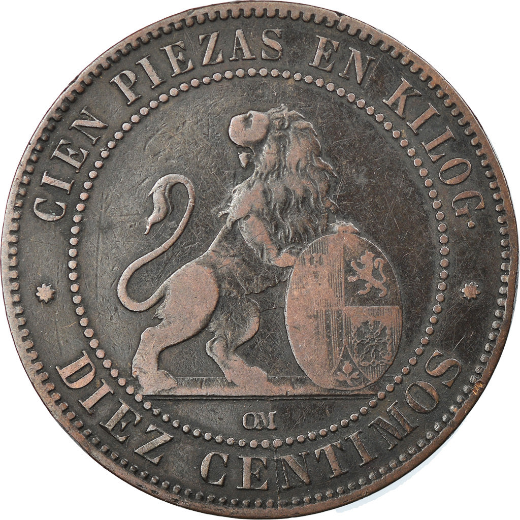 Coin, Spain, Provisional Government, 10 Centimos, 1870, Barcelona, EF(40-45)