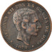 Coin, Spain, Alfonso XII, 10 Centimos, 1879, Barcelona, EF(40-45), Bronze