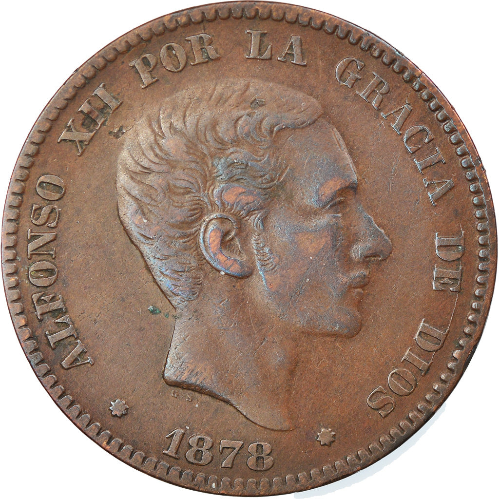 Moneta, Spagna, Alfonso XII, 10 Centimos, 1878, Barcelona, BB+, Bronzo, KM:675