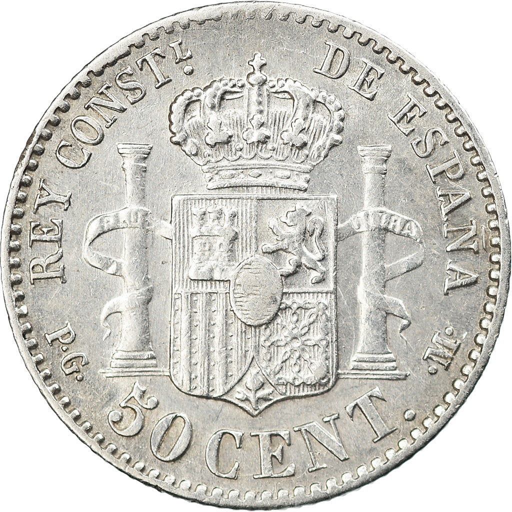 Moeda, Espanha, Alfonso XIII, 50 Centimos, 1892, Madrid, EF(40-45), Prata