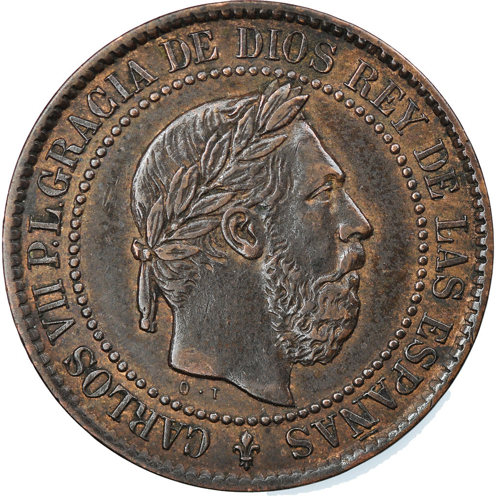 Coin, Spain, Charles VII, 5 Centimos, 1875, AU(50-53), Copper, KM:669