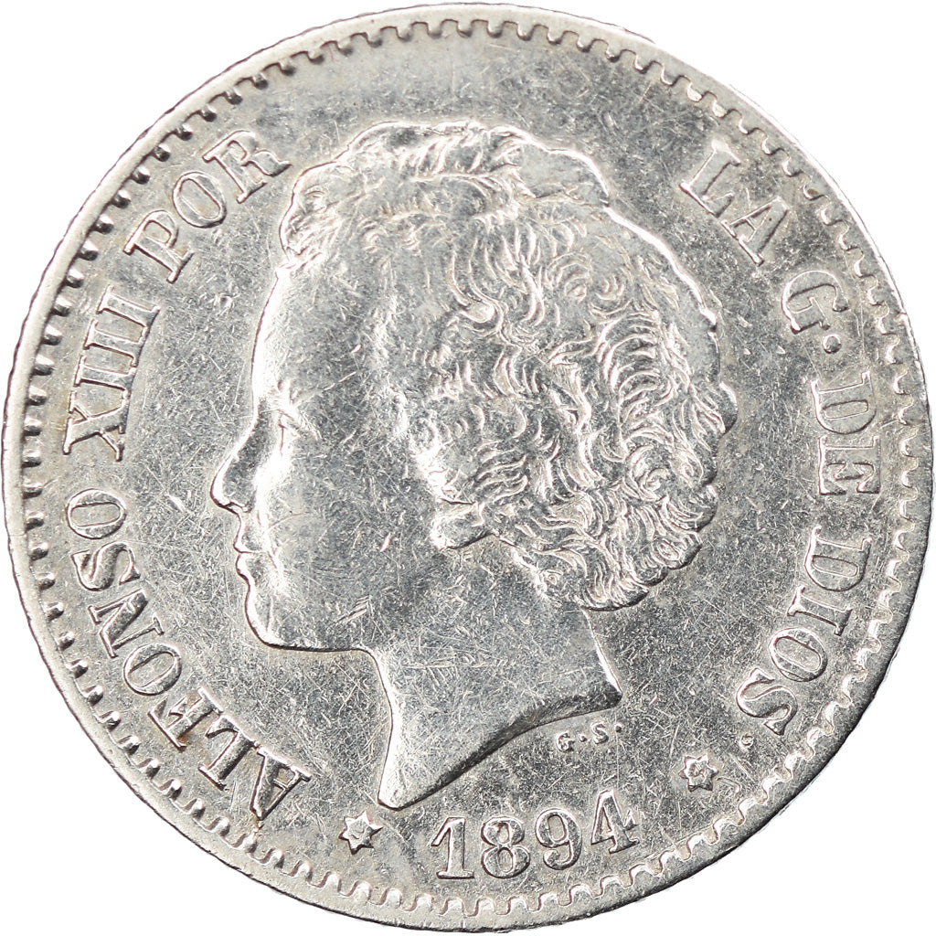 Coin, Spain, Alfonso XIII, 50 Centimos, 1894, Madrid, EF(40-45), Silver, KM:703