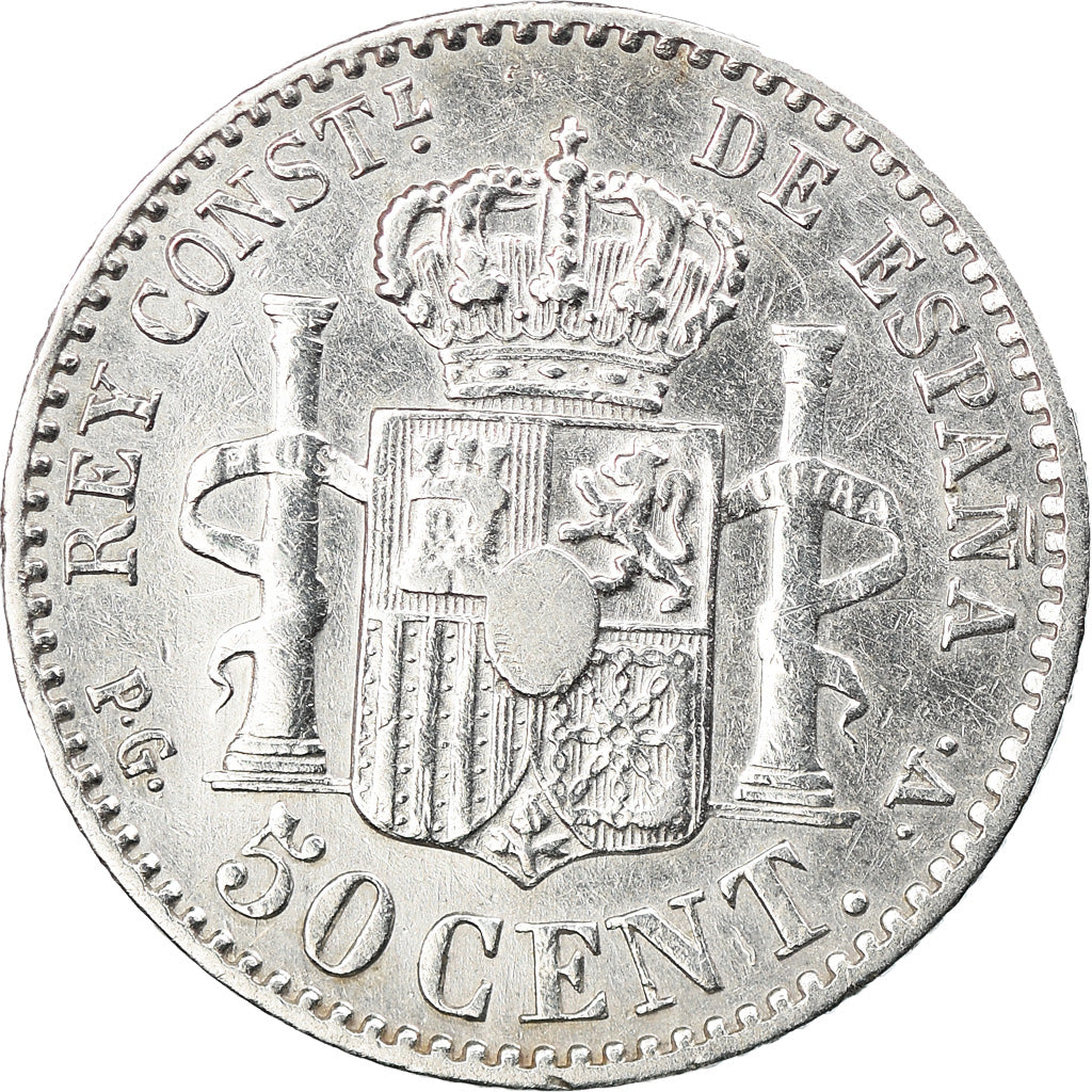 Coin, Spain, Alfonso XIII, 50 Centimos, 1894, Madrid, EF(40-45), Silver, KM:703
