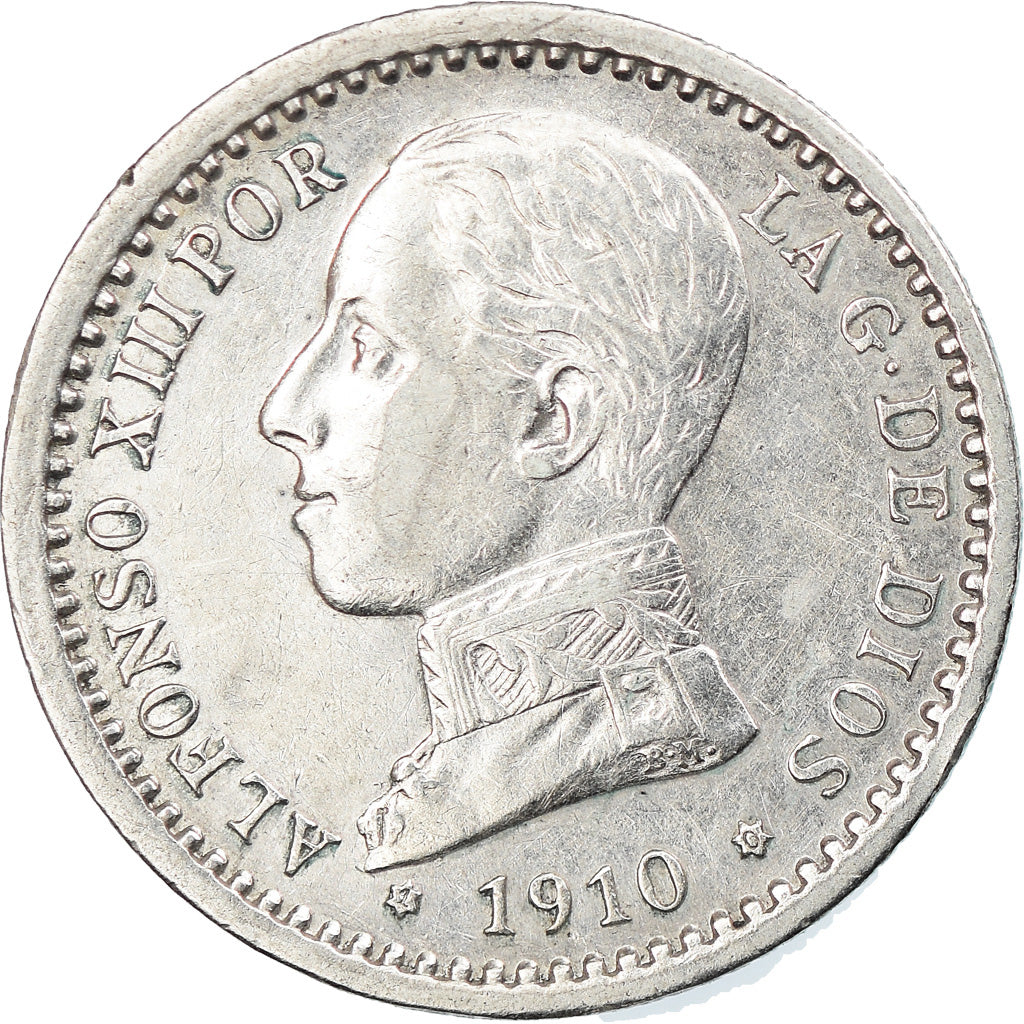 Coin, Spain, Alfonso XIII, 50 Centimos, 1910, Madrid, AU(50-53), Silver, KM:730