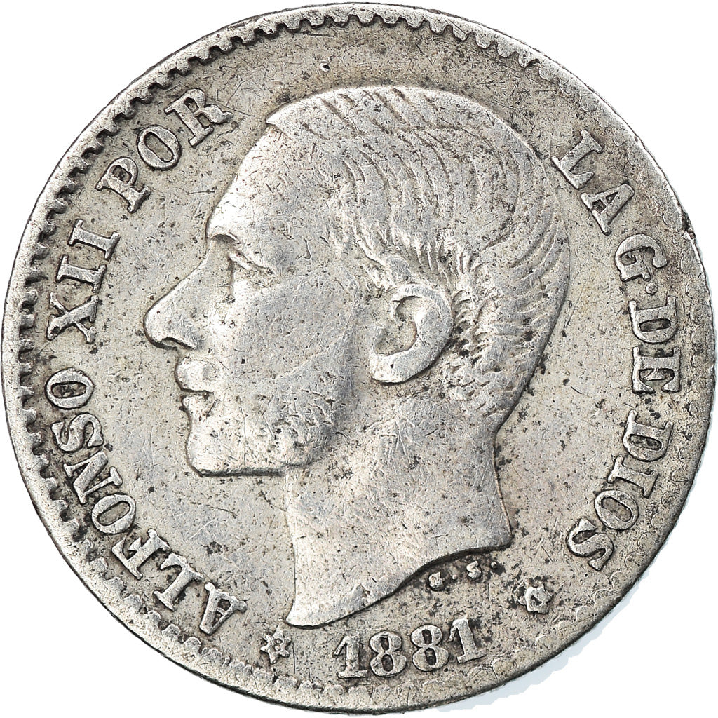 Coin, Spain, Alfonso XII, 50 Centimos, 1881, Madrid, EF(40-45), Silver, KM:685